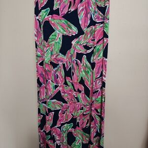 Lilly Pulitzer Pink and Green Leaf Maxi Skirt